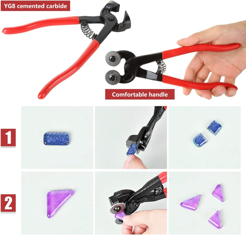 2Pcs Glass Tile Nippers Set, Ceramic Tile Nipper & Wheeled Glass Mosaic Nipper, Glass Running Plier with Double Knife Wheel, Ceramic Tile Cutting Shapping Plier, Flat Knife Tile Pliers, Red - Amazon.com