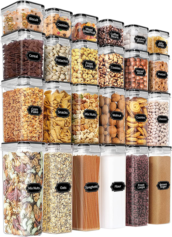 PRAKI Airtight Food Storage Containers Set with Lids - 24 PCS, BPA Free Kitchen and Pantry Organization, Plastic Leak-proof Canisters for Cereal Flour & Sugar - Labels & Marker: Home & Kitchen