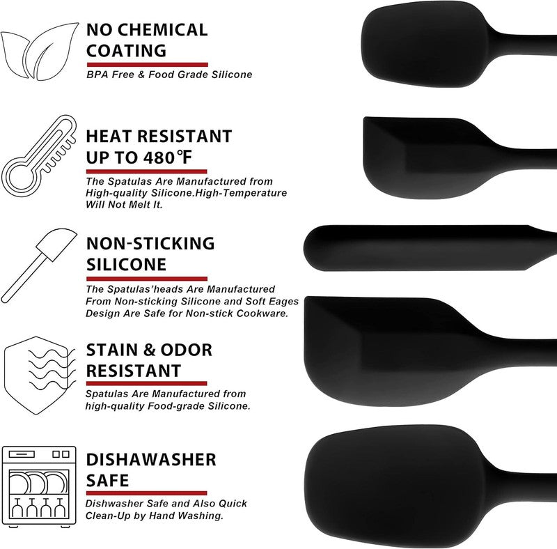 Anaeat Silicone Spatula Set of 5 - Seamless One-Pieces Design, Non-Stick Rubber Spatulas Kitchen Scraper Flexible for Easy Baking, Cooking, Scraping & Mixing, Heat Resistant & Dishwasher Safe: Home & Kitchen