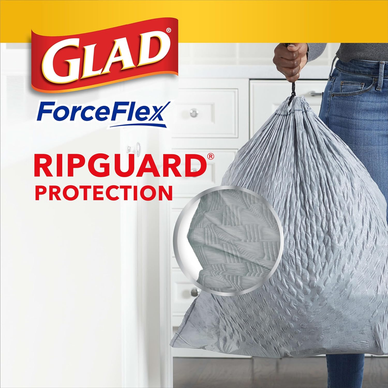 Glad Tall Kitchen Drawstring Trash Bags - Odorshield 13 Gallon White Trash Bag, Febreze Fresh Clean, 110 Count : Health & Household