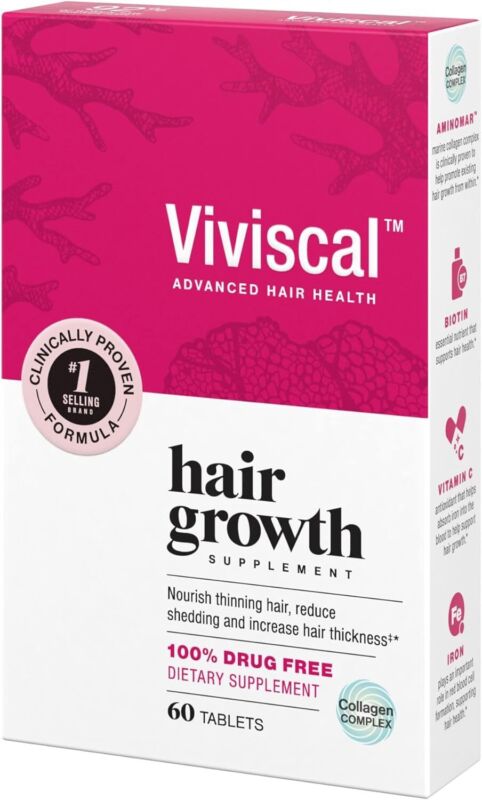 Viviscal Women's Hair Growth Supplement – Nourish Thinning Hair and Increase Hair Thickness – With AminoMar Collagen, Biotin, Zinc, Vitamin C, and Iron – 60 Tablets (30-Day Supply) : Beauty & Personal Care