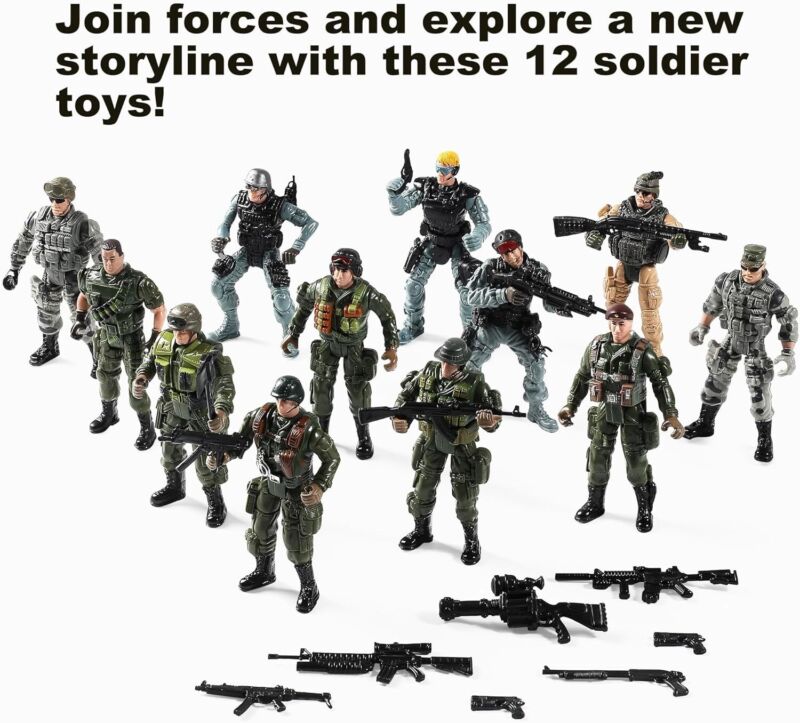 US Army Men and SWAT Team Toy Soldiers Action Figures with Military Weapons Accessories for Kids Boys Girls,12Pcs : Toys & Games