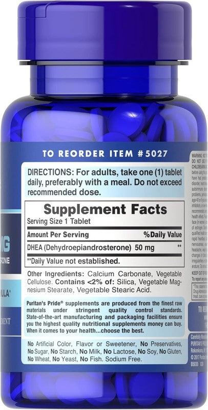 Puritan's Pride Youth Guard™ DHEA for Women and Men 50mg, Dietary Supplement forHealthy Aging, 3 Month Supply, 100 Tablets : Health & Household