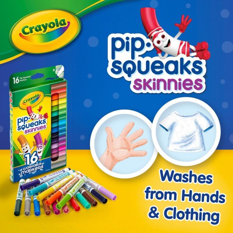Crayola Pip Squeaks Skinnies Washable Marker Set (16ct), Mini Markers for Toddlers, Thin Coloring Markers for Kids, Toddler Easter Basket Essentials : Toys & Games