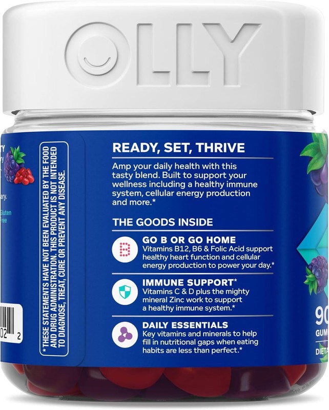OLLY Men's Multivitamin Gummy, Vitamins A, C, D, E, B, Zinc, Blackberry Flavor, 45 Day Supply - 90 Count : Health & Household