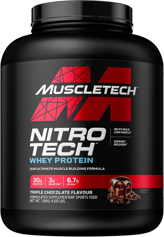 Muscletech Whey Protein Powder (Milk Chocolate, 4 Pound) - Nitro-Tech Muscle Building Formula with Whey Protein Isolate & Peptides - 30g of Protein, 3g of Creatine & 6.6g of BCAA : Health & Household
