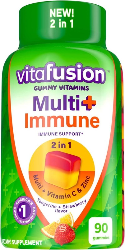 Vitafusion Multi+ Immune Support* – 2-in-1 Benefits & Flavors – Adult Gummy Vitamins with Vitamin C, Zinc, Daily Multivitamins, 90 Count : Health & Household
