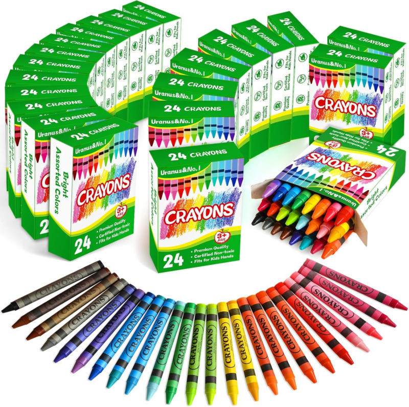 Crayons Bulk 24 Count, 24 Packs of 24 Assorted Colors, Premium Crayon for Toddlers and Kids, Back to School Supplies for Preschool Kindergarten, Durable & Non-Toxic Crayons for Classroom Supplies : Toys & Games