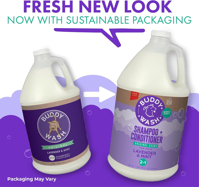 Pet Shampoos Plus Conditioners : Buddy Wash 2-in-1 Dog Shampoo and Conditioner for Dog Grooming, Lavender & Mint, 1 gal. Bottle