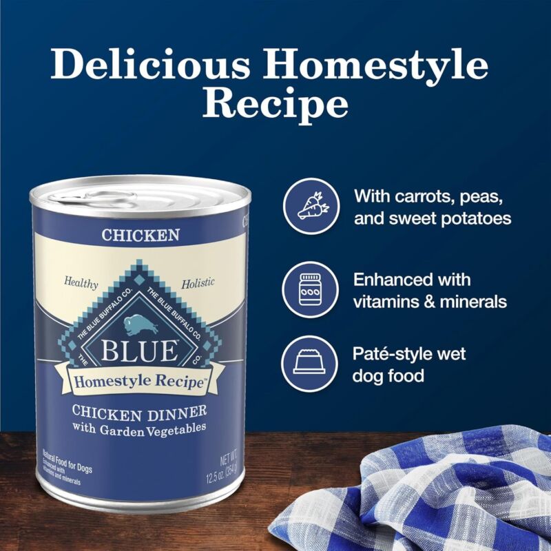 Blue Buffalo Homestyle Recipe Adult Wet Dog Food, Made with Natural Ingredients, Chicken Dinner With Garden Vegetables, 12.5-oz Can (Pack of 12): Pet Supplies: Amazon.com