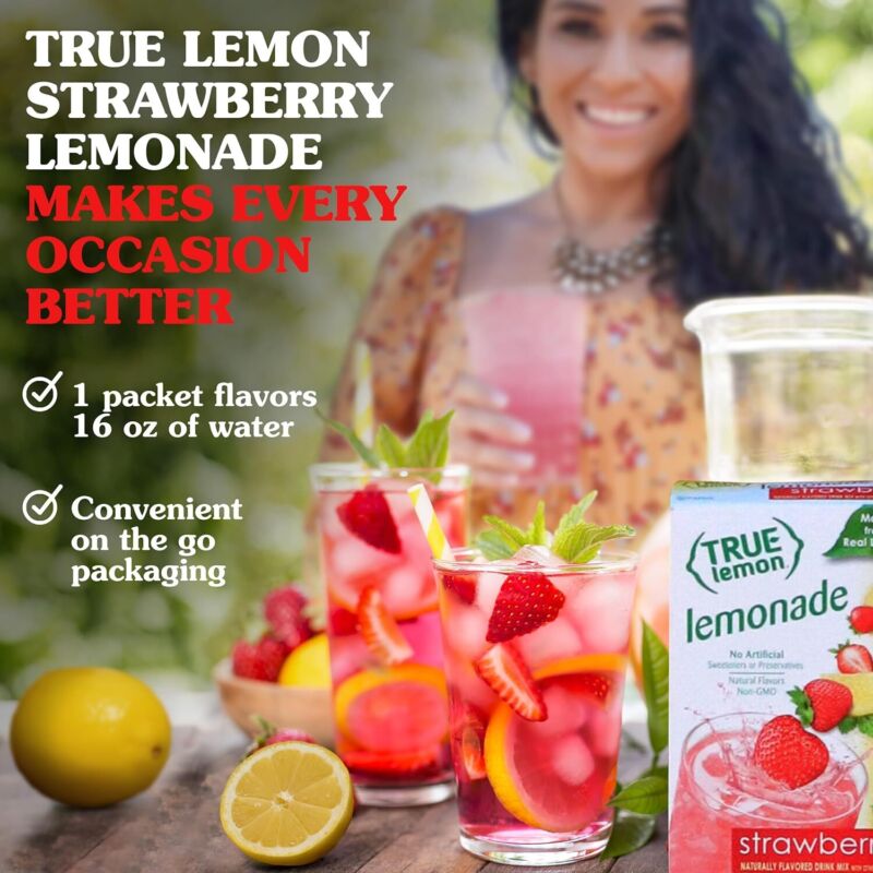 True Lemon Strawberry Lemonade Drink Mix 30ct Low Calorie Water Flavor Packets