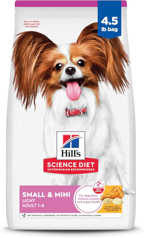 Hill's Science Diet Light , Adult 1-6, Small & Mini Breeds Weight Management Support, Dry Dog Food, Chicken & Barley, 4.5 lb Bag : Pet Supplies