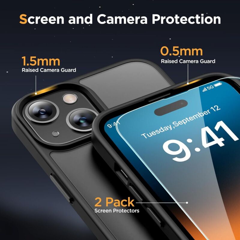 Miracase Magnetic Series for iPhone 15 Case [with 2X Screen Protectors] [Compatible with MagSafe] Military-Grade Protection, Anti-Fingerprint, Magnetic Phone Case for iPhone 15 - Black : Cell Phones & Accessories