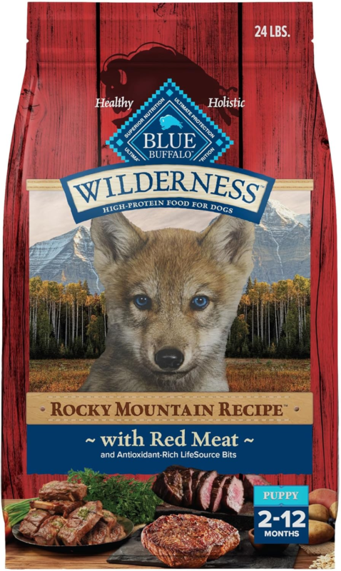 Blue Buffalo Wilderness High-Protein Rocky Mountain Recipe Dry Food for Puppies, Red Meat & Grains, 4.5-lb Bag