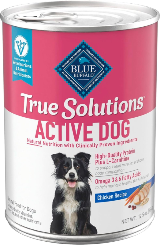 Blue Buffalo True Solutions Active Dog Wet Dog Food for Active Adult Dogs, Made with Natural Ingredients, Chicken, 12.5-oz. Cans (12 Count): Pet Supplies: Amazon.com