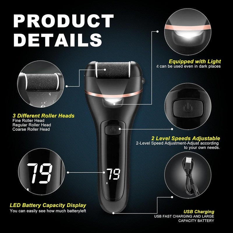 Electric Callus Remover for Feet, Rechargeable Portable Electronic Foot File Pedicure Kit, Waterproof Foot Scrubber File, Professional Pedicure Tools, Foot Care for Dead Skin Ideal Gift, 3 Rollers : Beauty & Personal Care