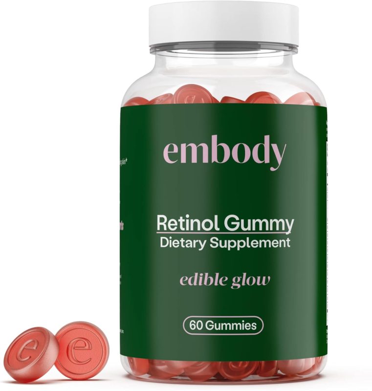 Embody: 60 Skin Gummies Multivitamin Retinol Gummy | Vitamin A Supplement for Anti-Aging, Glowing, Youthful & Clear Skin | Strong Hair & Nails with Biotin, Vitamin C, B12 & Zinc : Health & Household
