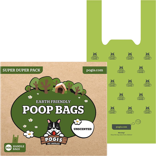 Pogi's Dog Poop Bags with Handles Bulk - 900 Unscented Doggy Poop Bags with Easy-Tie Handles - Leak-Proof, Ultra Thick Poop Bags for Dogs, Cat Poop Bags : Pet Supplies