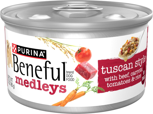 Purina Beneful Wet Dog Food Medleys Tuscan Style With Real Beef, Carrots, Tomatoes and Rice in Sauce - (Pack of 12) 3 oz. Cans: Pet Supplies: Amazon.com