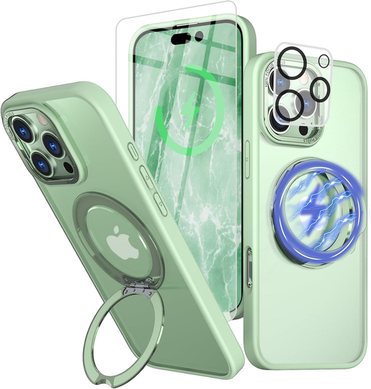 Bonkier for iPhone 16 Pro Case with Screen Protector & Lens Protector [15 FT Military Drop Protection] Magnetic Kickstand Compatible with MagSafe Slim Translucent Case (Black) : Cell Phones & Accessories