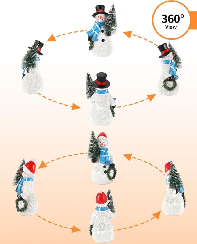 iStatue Resin Snowmen Figurines with Lighted Christmas Tree and Wreath 5'' - Set of 2 Battery Operated - Holiday Decorations Home Decor (Snowman) : Home & Kitchen