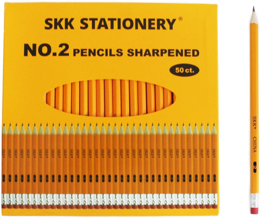 SKKSTATIONERY 50 Pcs Pre-sharpened pencils, Pencils Sharpened with eraser top, #2 HB pencil, 50/box : Office Products