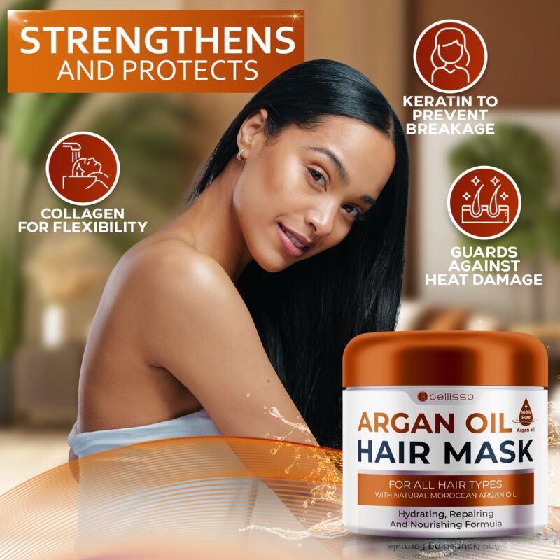 Moroccan Argan Oil Mask - Deep Conditioning Moisturizer for Dry, Extremely Damaged Hair - Hydrating Repair Treatment for Split Ends - With Collagen and Keratin for Curly, Frizzy and Color Treated Hair : Beauty & Personal Care