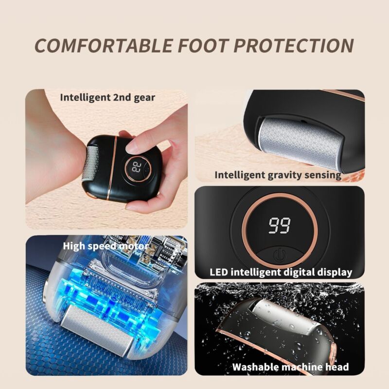 Electric Foot File Callus Remover Rechargeable Pedicure Kit for Men Women Black