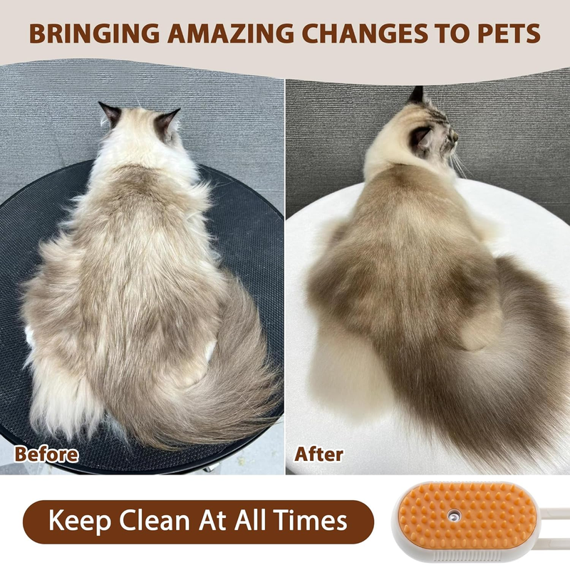 4 in 1 Cat Steam Brush, Rechargeable Steam Brush for Cats and Dogs, Anti-Static Cat Spray Brushes, Massage, Cleaning, Shedding & Combing All In One! Beige : Pet Supplies