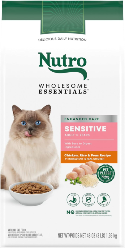 Nutro Wholesome Essentials Dry Cat Food, Sensitive Stomach Cat Food, Chicken, Rice & Peas, 3 lbs.
