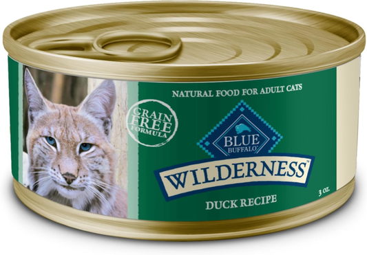 Blue Buffalo Wilderness Natural High-Protein Grain-Free Wet Food for Adult Cats, Salmon Paté, 3-oz. Cans, 24 Count
