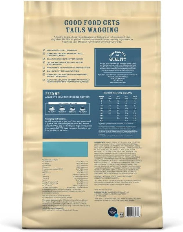 Wag Adult Premium Nutrition Dry Dog Food, Supports Stomach and Skin Health, Salmon and Brown Rice, 30 lb Bag : Pet Supplies