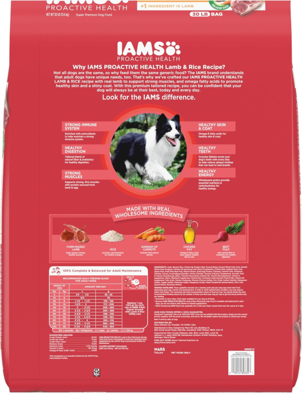 IAMS Proactive Health Minichunks Adult Dry Dog Food with Lamb & Rice, 30 lb. Bag : Pet Supplies