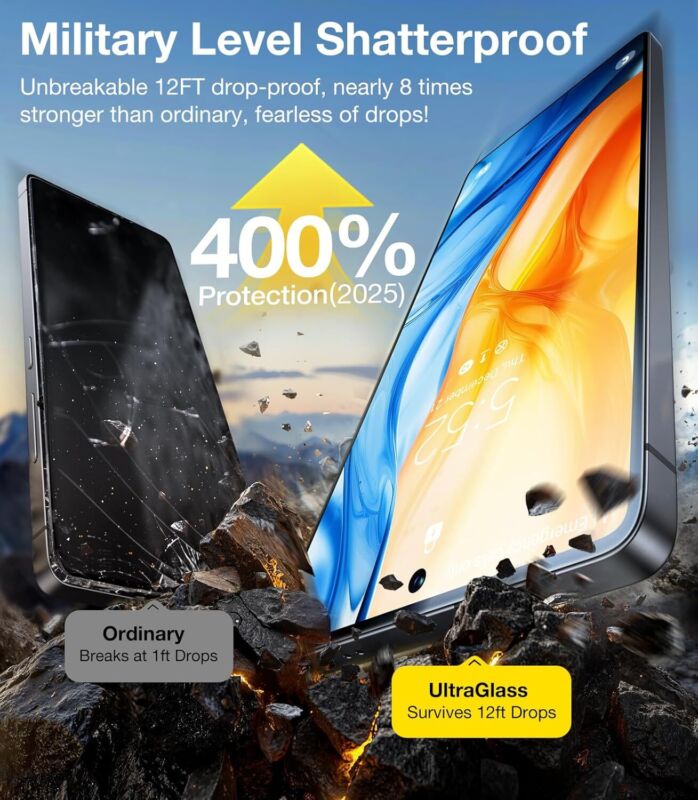 UltraGlass Unbreak 9H+ Glass for Samsung Galaxy S25 Ultra Screen Protector [Military Grade Shatterproof & Longest Durable] Galaxy Screen Protector S25 Ultra Tempered Glass Full Coverage, 2 Pack : Cell Phones & Accessories