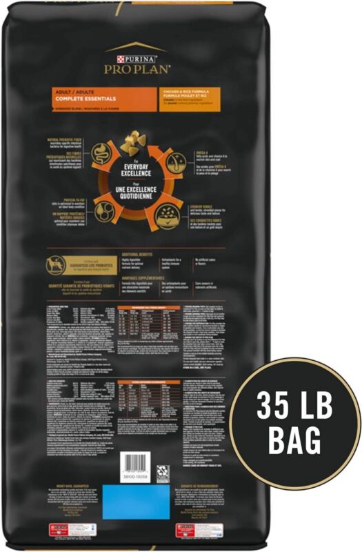 Purina Pro Plan Complete Essentials Shredded Blend Chicken and Rice Dog Food Dry Formula with Probiotics for Dogs - 35 lb. Bag