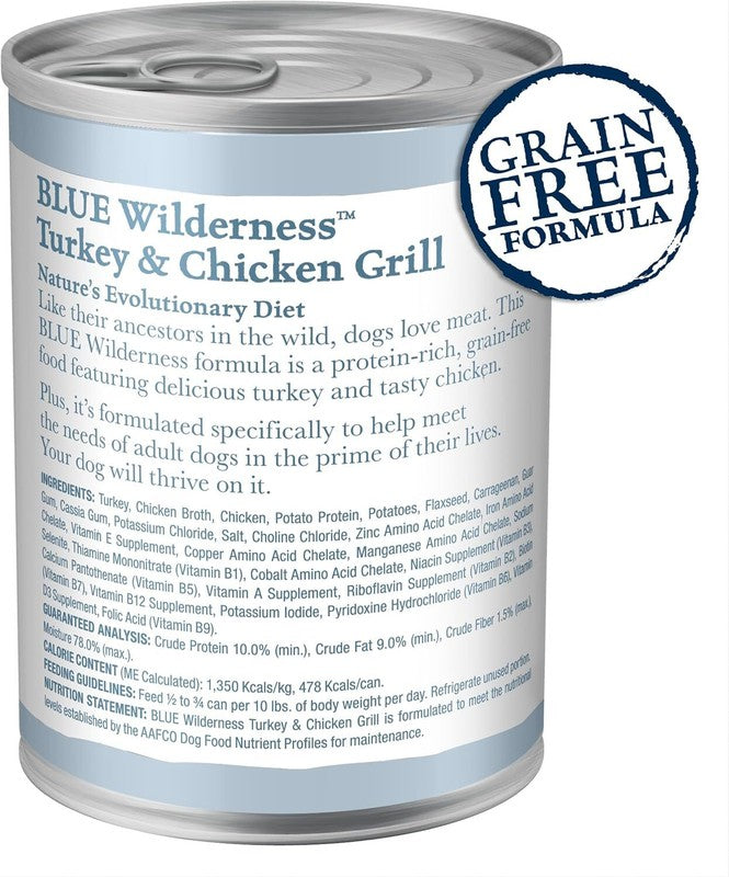 Blue Buffalo Wilderness Adult Wet Dog Food, High-Protein & Grain-Free, Made with Natural Ingredients, Turkey & Chicken Grill, 12.5-oz. Cans (12 Count): Pet Supplies: Amazon.com