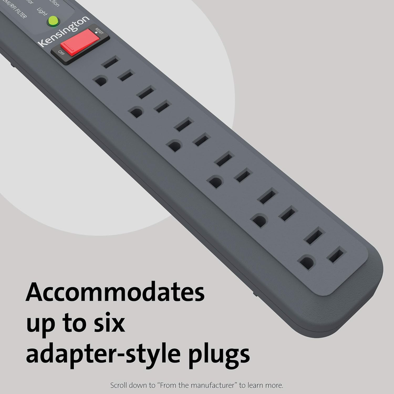 Kensington Guardian 6 Outlet Power Strip, 15ft Surge Protector, 15-Foot Cord, 540 Joules, Black(K38215NA) : Electronics