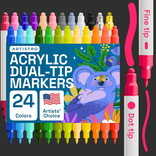 ARTISTRO 24 Dual Tip Acrylic Paint Markers, Acrylic Paint Pens, Fabric Markers for Textile, Rock, Glass, Wood, Paper, Ceramic, Canvas DIY Art Supplies Kit for Kids and Adults (Dual Tip Dot + Fine, 24) : Arts, Crafts & Sewing