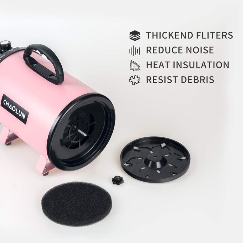 CHAOLUN Dog Dryer, High Velocity Professional Pet Grooming Dryer with Heater, Adjustable Speed Dog Blow Dryer, 3 Nozzles and a Comb, Pink (2400W)