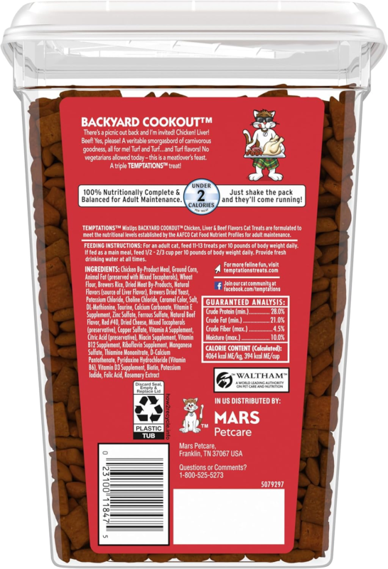 Temptations MixUps Backyard Cookout Flavor Crunchy and Soft Cat Treats, 30 oz. Tub : Pet Supplies