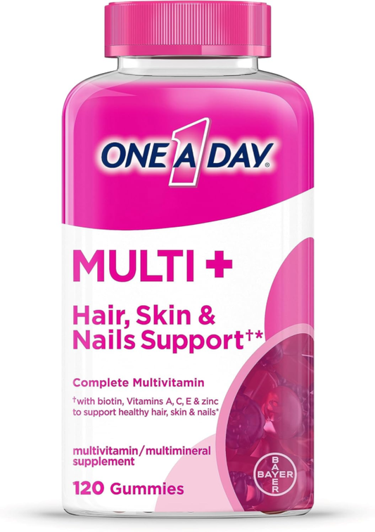 ONE A DAY Multi+ Hair, Skin & Nails, Multivitamin + Boost of Support for Healthy Hair, Skin & Nails with Biotin and Vitamins A, C, E & Zinc ,Gummy 120 Count (2 Month Supply) : Health & Household