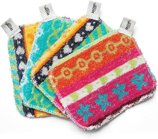 Skoy Scrub, 4-Pack Reusable, Non-Scratching Dish Scrubber for Kitchen and Household Cleaning, Planet-Friendly, Dishwasher Safe Soft Scrub, Assorted Colors and Designs : Health & Household