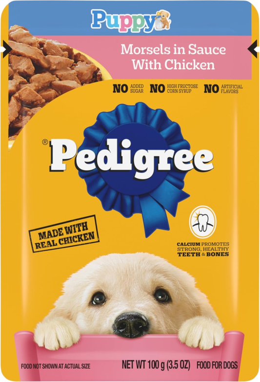 Pedigree Puppy Wet Dog Food Morsels in Sauce With Chicken, 3.5 oz. Pouches, 16 Pack