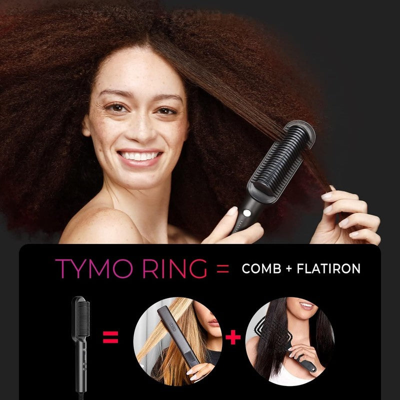 Hair Straightener Brush, TYMO Ring Hair Straightener Comb Straightening Brush for Women with 5 Temps 20s Fast Heating & Dual Voltage, Black : Beauty & Personal Care