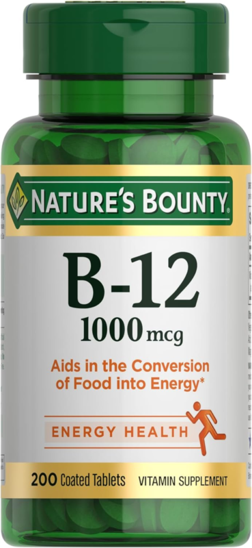 Nature's Bounty Vitamin B12 1000 mcg Supplements, Supports Energy Metabolism, 200 Coated Tablets : Health & Household