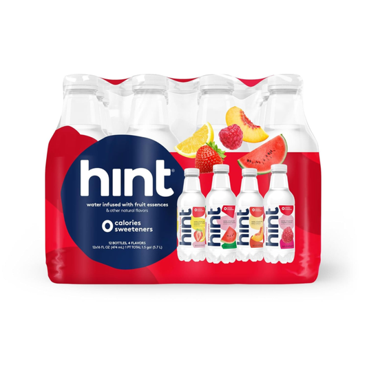 Hint Water Red Variety Pack, 3 Bottles Each of: Peach, Raspberry, Watermelon, and Strawberry Lemon, Zero Calories, Zero Sugar and Zero Sweeteners, 16 Fl Oz (Pack of 12) : Grocery & Gourmet Food