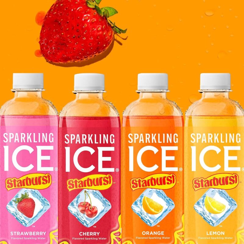 Sparkling Ice STARBURST Strawberry, Zero Sugar Flavored Sparkling Water, with Vitamins and Antioxidants, Low Calorie Beverage, 17 fl oz Bottles (Pack of 12) : Grocery & Gourmet Food