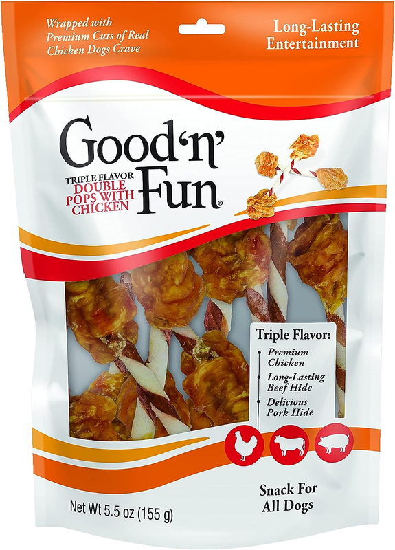 Good 'n' Fun Triple Flavor Double Pops with Chicken, Gourmet Dog Snacks, 5.5 Ounces : Grocery & Gourmet Food