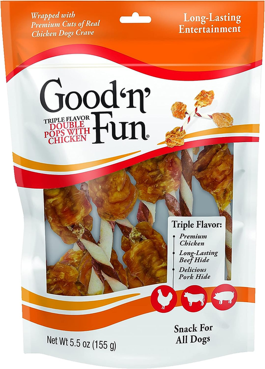 Good 'n' Fun Triple Flavor Double Pops with Chicken, Gourmet Dog Snacks, 5.5 Ounces : Grocery & Gourmet Food