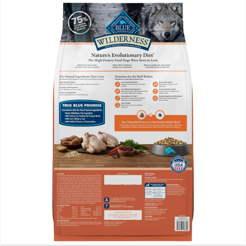 Blue Buffalo Wilderness Large Breed Adult Dry Dog Food Wholesome Grains Natural Ingredients Chicken : Sports & Outdoors